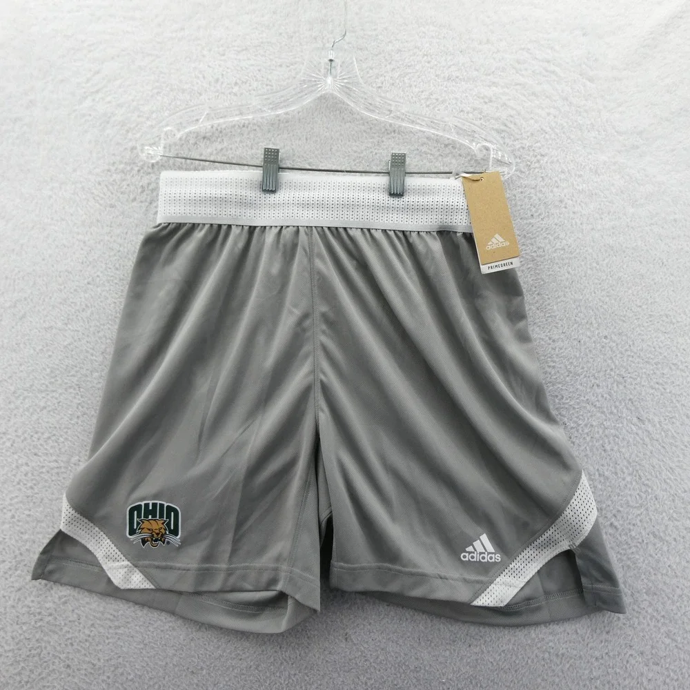 Adidas‎ Shorts Mens Large Ohio Bobcats Gray Primegreen Basketball Athletic Mesh